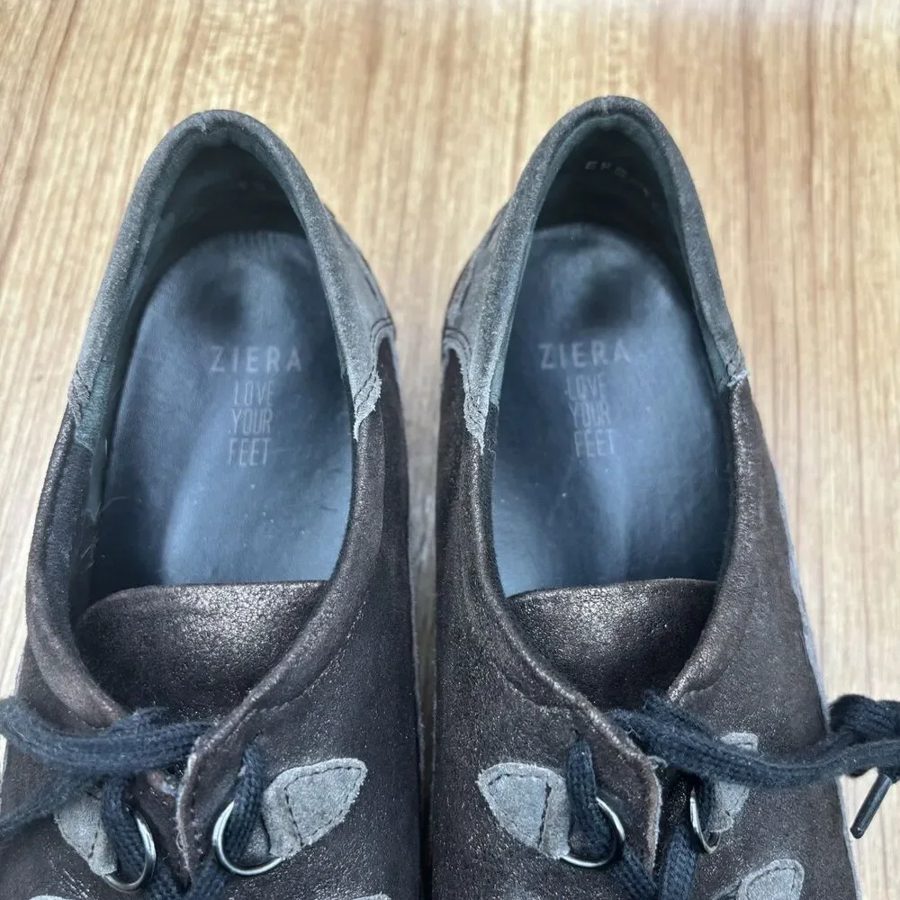 Ziera Allsorts Brown Gray Leather Lace Up Casual Comfort Shoes Size 43 w 12.5 US